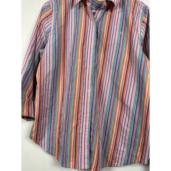 Lauren Ralph Lauren Large Button Shirt Womens Colorful Striped Long Sleeve Cotto - Picture 8 of 10
